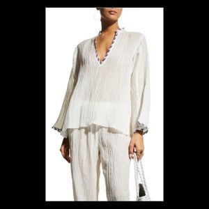 Tory Burch Crinkle Gauze Beach Shirt, Ivory, NWT, Small